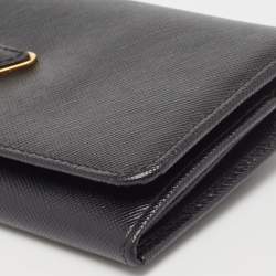 Pre Owned Prada Black Saffiano Leather Flap Continental Wallet