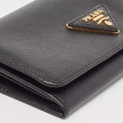 Pre Owned Prada Black Saffiano Leather Flap Continental Wallet