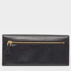 Pre Owned Prada Black Saffiano Leather Flap Continental Wallet