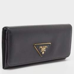 Pre Owned Prada Black Saffiano Leather Flap Continental Wallet
