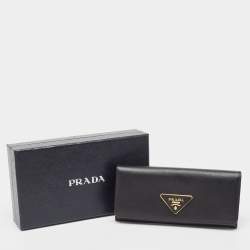 Pre Owned Prada Black Saffiano Leather Flap Continental Wallet