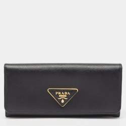 Pre Owned Prada Black Saffiano Leather Flap Continental Wallet