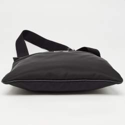 Prada Black Nylon and Leather Triangular Logo Messenger Bag