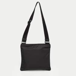 Prada Black Nylon and Leather Triangular Logo Messenger Bag
