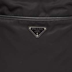 Prada Black Nylon and Leather Triangular Logo Messenger Bag