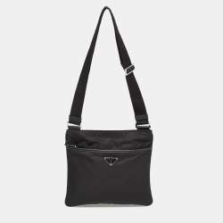 Prada Black Nylon and Leather Triangular Logo Messenger Bag