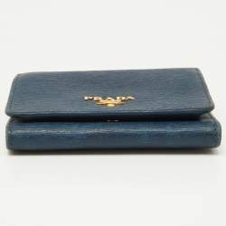 Prada Blue Vittello Move Leather Trifold Wallet
