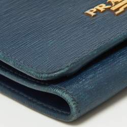 Prada Blue Vittello Move Leather Trifold Wallet