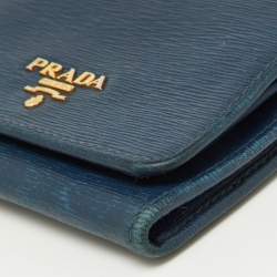 Prada Blue Vittello Move Leather Trifold Wallet