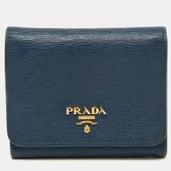Prada Blue Vittello Move Leather Trifold Wallet