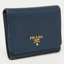 Prada Blue Vittello Move Leather Trifold Wallet