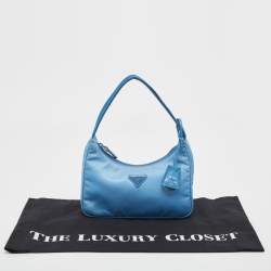 Pre Owned Prada Light Blue Nylon Re-Edition 2000 Baguette Bag