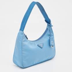 Pre Owned Prada Light Blue Nylon Re-Edition 2000 Baguette Bag