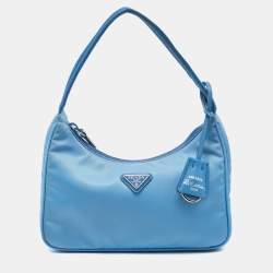 Pre Owned Prada Light Blue Nylon Re-Edition 2000 Baguette Bag