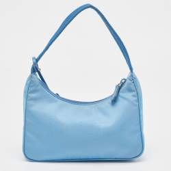 Pre Owned Prada Light Blue Nylon Re-Edition 2000 Baguette Bag