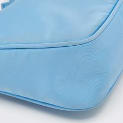 Pre Owned Prada Light Blue Nylon Re-Edition 2000 Baguette Bag