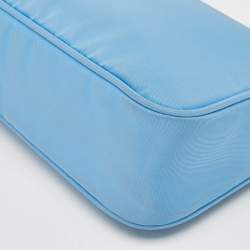 Pre Owned Prada Light Blue Nylon Re-Edition 2000 Baguette Bag