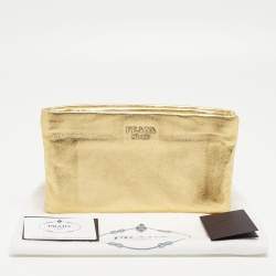 Pre Owned Prada Metallic Gold Leather Double Zip Clutch