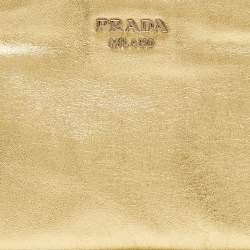 Pre Owned Prada Metallic Gold Leather Double Zip Clutch