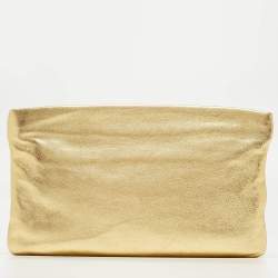 Pre Owned Prada Metallic Gold Leather Double Zip Clutch