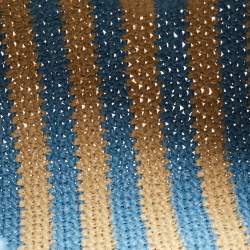 Pre Owned Prada Tan/Light Blue Crochet Straw Large Tote
