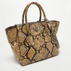 Pre Owned Prada Beige/Black Python Twin Pocket Tote