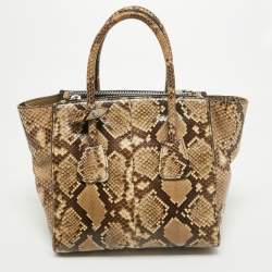 Pre Owned Prada Beige/Black Python Twin Pocket Tote