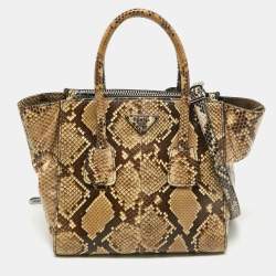 Pre Owned Prada Beige/Black Python Twin Pocket Tote