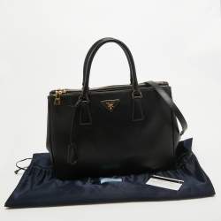 Pre Owned Prada Black Saffiano Lux Leather Medium Double Zip Tote