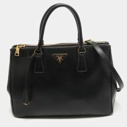 Pre Owned Prada Black Saffiano Lux Leather Medium Double Zip Tote