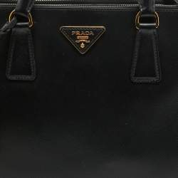 Pre Owned Prada Black Saffiano Lux Leather Medium Double Zip Tote