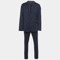 Prada Navy Blue Wool Single Breasted Suit L