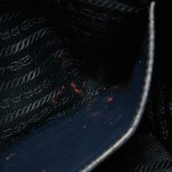 Pre Owned Prada Navy Blue Leather Side Zip Tote
