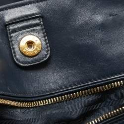 Pre Owned Prada Navy Blue Leather Side Zip Tote
