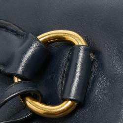 Pre Owned Prada Navy Blue Leather Side Zip Tote