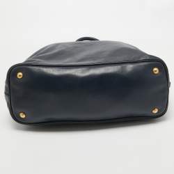 Pre Owned Prada Navy Blue Leather Side Zip Tote