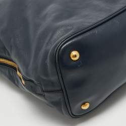 Pre Owned Prada Navy Blue Leather Side Zip Tote