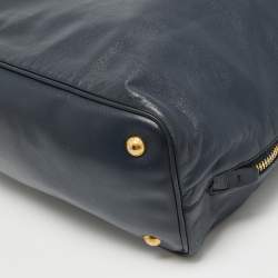 Pre Owned Prada Navy Blue Leather Side Zip Tote