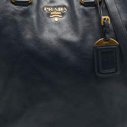 Pre Owned Prada Navy Blue Leather Side Zip Tote