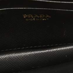 Pre Owned Prada Black Saffiano Lux Leather Logo Flap Wallet On Chain