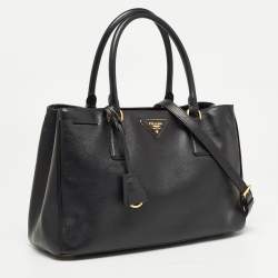 Pre Owned Prada Black Saffiano Lux Leather Medium Middle Zip Tote