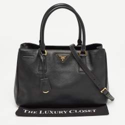 Pre Owned Prada Black Saffiano Lux Leather Medium Middle Zip Tote