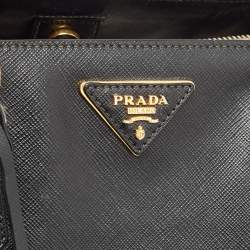 Pre Owned Prada Black Saffiano Lux Leather Medium Middle Zip Tote