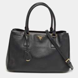 Pre Owned Prada Black Saffiano Lux Leather Medium Middle Zip Tote