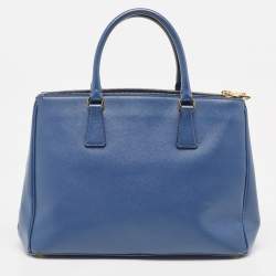 Pre Owned Prada Navy Blue Saffiano Leather Medium Galleria Double Zip Tote