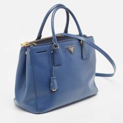 Pre Owned Prada Navy Blue Saffiano Leather Medium Galleria Double Zip Tote