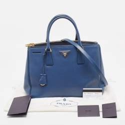 Pre Owned Prada Navy Blue Saffiano Leather Medium Galleria Double Zip Tote