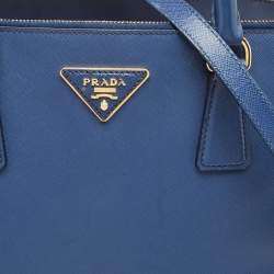 Pre Owned Prada Navy Blue Saffiano Leather Medium Galleria Double Zip Tote