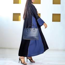 Pre Owned Prada Navy Blue Saffiano Leather Medium Galleria Double Zip Tote