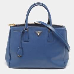 Pre Owned Prada Navy Blue Saffiano Leather Medium Galleria Double Zip Tote